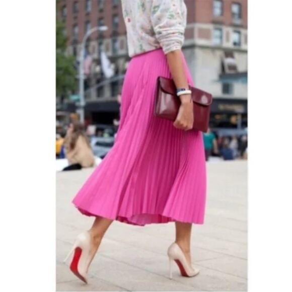 J. Crew Women’s Hot Pink Pleated Midi Skirt Size 00 Barbie Pink Preppy Classy - Picture 12 of 12